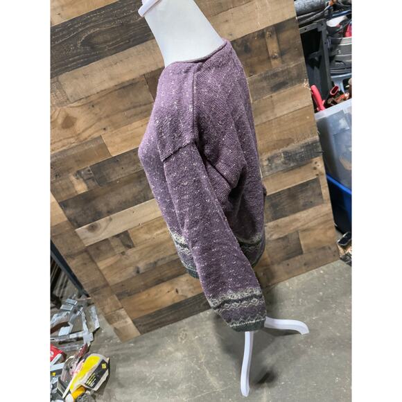 Vintage 1980s ALPS - Purple Nordic Print V-Neck Sweater- Size M - Picture 3 of 7